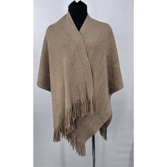 Gold Shimmer Fringe Cardigan Step In Style Poncho Gold Sz XL - Picture 3 of 8